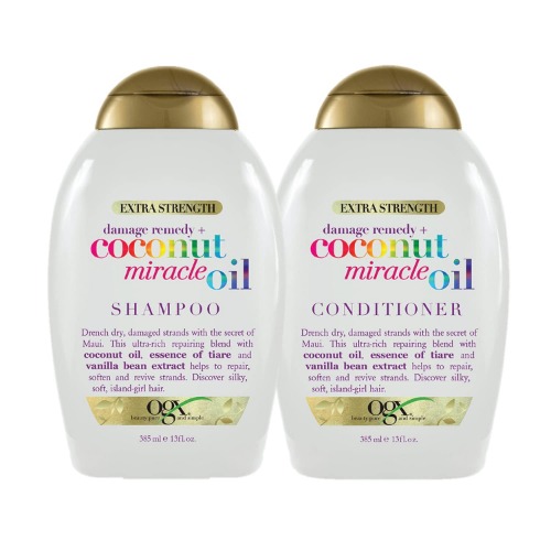 OGX Extra Strength Damage Remedy + Coconut Miracle Oil Shampoo & Conditioner Set, 13 Fl. Oz. (Pack of 2)