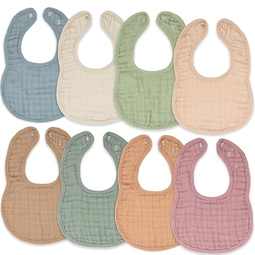Comfy Cubs Muslin Baby Bibs, Drool Bibs, Adjustable with Easy Snaps, Teething & Drooling, Absorbent Bibs for Boys & Girls - Multicolor - Pack of 8