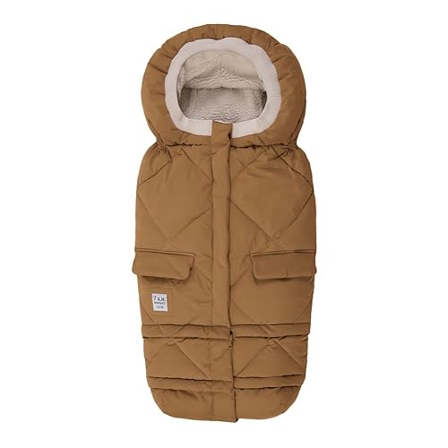 7AM Enfant Stroller Blanket 212 - Adjustable Baby Car Seat Zipped Blanket for Babies Winter, Unisex Multi Purpose Fleece Lined Warm Hooded Toddler Footmuff Water Repellent | (6M - 4T) - Cognac Quilted