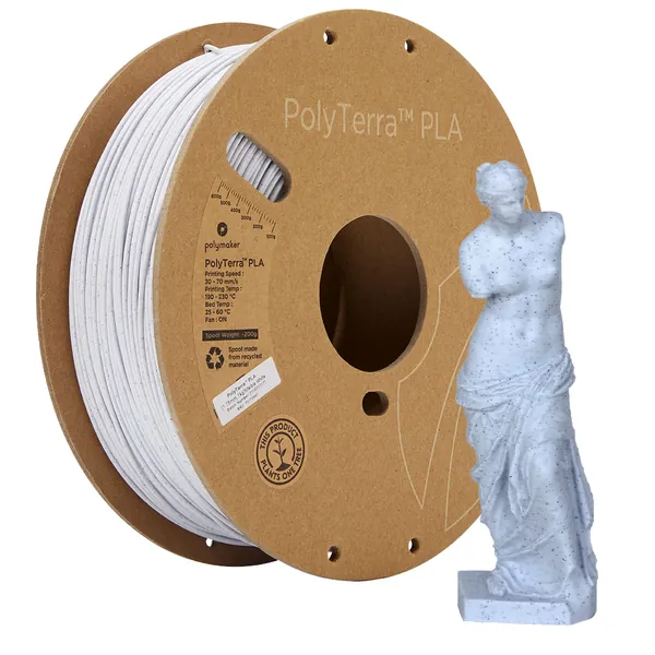Polymaker Matte Marble PLA Filament 1.75mm Marble White, 1kg Carton Spool PLA Filament 1.75 - PolyTerra PLA 3D Printer Filament, Print with Most 3D Printers Using 3D Filament - 1kg Matte Marble White (Hex Code: #Ffffff) Polylactic Acid