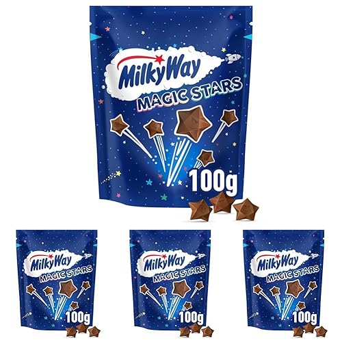 Milky Way Magic Stars Milk Chocolate Pouch, Movie Night Snacks & Chocolate Gifts, 100 g (Pack of 4) - Milk Chocolate - 100 g (Pack of 4)