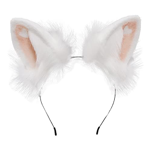Faylay Plush Furry Bunny Headwear Artificial Rabbit Ear Headband Simulation - Axtedfg01-1-white