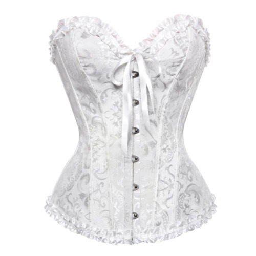 frawirshau Women's Lace Up Boned Overbust Corset Bustier Lingerie Bodyshaper Top - Medium White