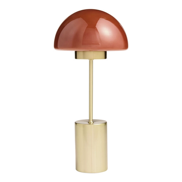 Amber Blown Glass Dome and Brushed Brass LED Table Lamp