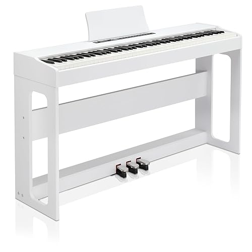LEADZM 88 Tasten Digital Piano, Voll Gewichtete Tastatur, E-Piano mit MIDI-USB, Audio Bluetooth und Stereolautsprechern, 128 Töne und Rhythmen, 3-Pedal-System, Weiß - Weiß