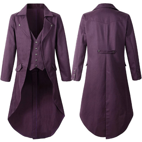 Men’s Medieval Frock Coat Halloween Costume - Purple / XL (Bust 120 cm)