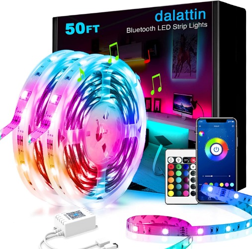 dalattin Led Lights for Bedroom 50ft, Smart Bluetooth Led Strip Lights That Sync with Music Ambient Lighting for Room, Game, Party (2 Rolls of 25ft) - 50FT(Bluetooth）