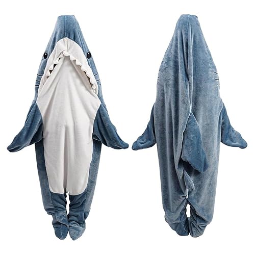 inkArts Shark Blanket Hoodie Onesie for Adult & Kid, Wearable Shark Sleeping Bag, Soft Cozy Onesie Costume - M: for 53-57 Inch Height