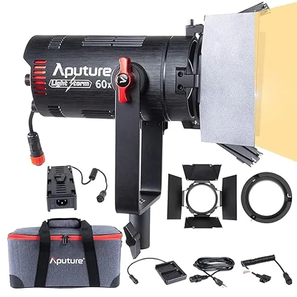 Aputure 60X Led Spot Light,Aputure LS 60X Light Storm Bi-Color Focusing LED Photo Video Light 30000lux @1m,Built-in 9 Lighting FX, Support NP-F970 Battery, with Barn Doors Support Sidus APP Control