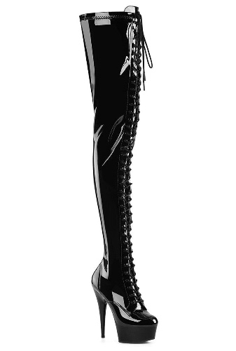 DELIGHT-4023 Black Patent Thigh Boot