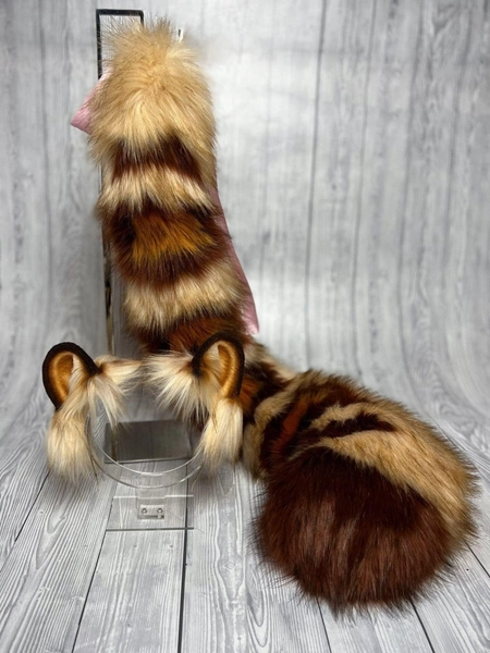 MTO Orecchie e coda di leopardo dorato in finta pelliccia realistica