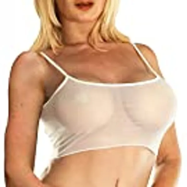 SHERRYLO Sheer Tank Tops for Women See Through Stretch Crop Top Summer Sleeveless Strap Mesh Cami Top