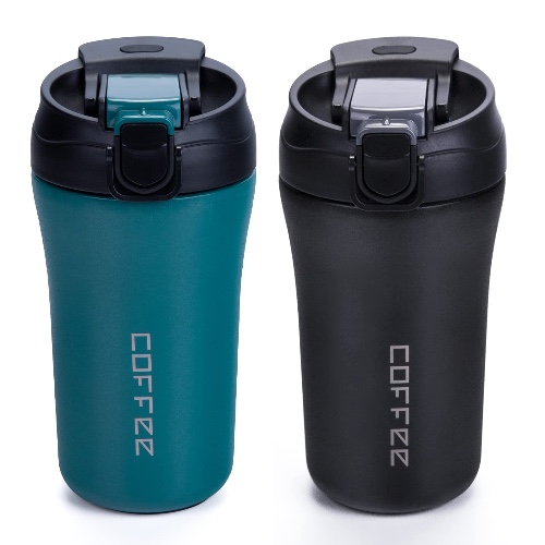 Travel Coffee Mug, 2 Pack Vacuum Insulated Coffee Travel Mug Spill Proof with Lid and Straw, 14 oz Reusable Coffee Tumbler for Keep Hot/Ice Coffee,Tea and Beer, Car Thermos Cup Gift for Christmas - Black-Green