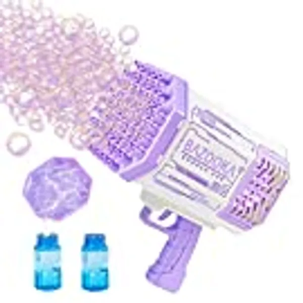 Bubble Machine Gun, Purple Bubble Gun with Lights/Bubble Solution, 69 Holes Bubbles Machine for Adults Kids, Summer Toy Gift for Outdoor Indoor Birthday Wedding Party - Purple Bubble Makers