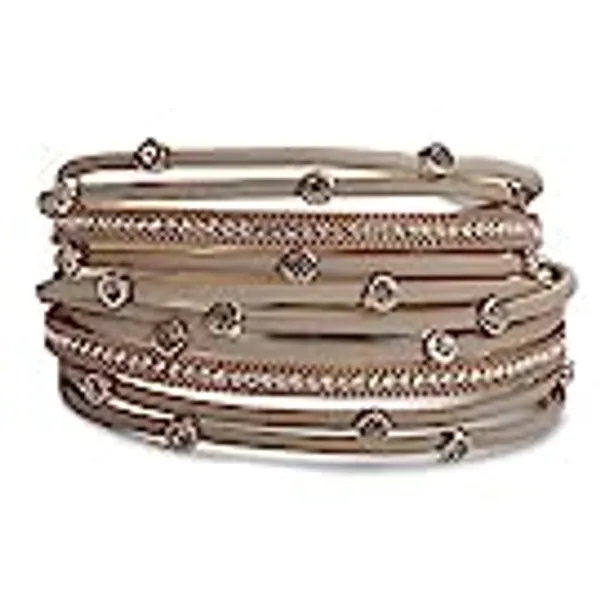 TASBERN Women Leather Wrap Bracelet Stud Beads Crystal Cuff Bracelets Jewelry for Ladies Girls