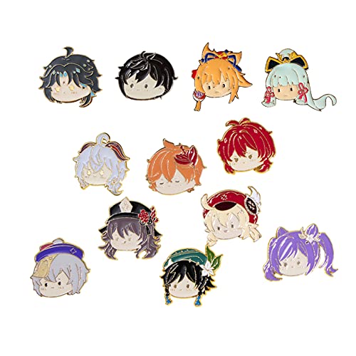 Anime Genshin Pins 12pcs, Anime Genshin Cosplay Brooch Gift for Fans, Venti, Hu Tao, Klee, Tartaglia, Xiao, Ganyu