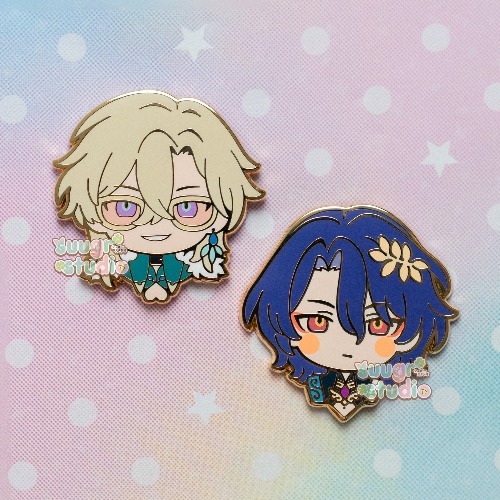 HSR Aventurine and Dr. Ratio Honkai Star Rail Hard Enamel Pin - Set of Both / [A Grade] / Locking Clasps