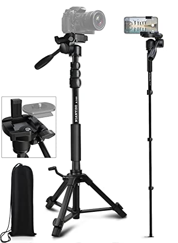 Camera Tripod 69 Inch, Patented 3-Way Swivel Portable Phone Tripod Professional Aluminum Alloy Travel Phone Camera Stand Monopod for Canon Nikon GoPro DSLR, DV Video Camcorder, Smartphone Black - BJ-368