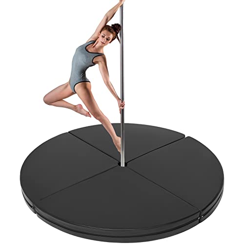 Timgle 5 ft Wide Pole Crash Mat 4" Thick Foldable Yoga Pole Mat Exercise Dance Mats Portable Safety Round Dancing Cushion Pearl Cotton PU Leather Skid Proof Covering for Home Workout Fitness