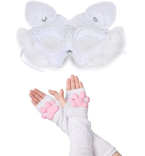 Cat Paw Thigh High Socks Golves, Cute Soft 3D Toe Beans Socks Mittens Kitten Claw Pad Socks for Girl Women Cosplay Set…