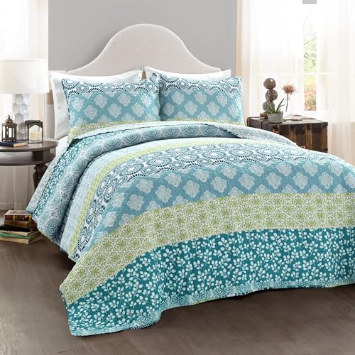 Luxurious Bohemian Bedroom Decor - Elegant Stripe Reversible 3-Piece Cotton Colorful Quilt Cover Set