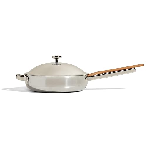 Our Place Titanium Always Pan Pro - 27cm Advanced No-Coating™ Nonstick Technology | Tri-Ply Construction with Titanium & Stainless Steel | Heat Safe up to 1000°F | Steam-Release Lid & Spatula | Chrome