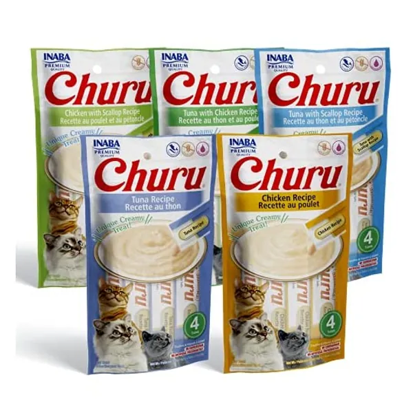 
                            Churu Lickable Purée Wet Treat for Cats | Playful Hand Feed or as Food Topper | Grain Free, Preservative Free, with Added Vitamin E and Green Tea | 5 Flavor Pack of 20 Tubes
                        