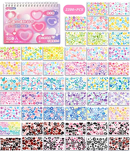 2300PCS Scrapbook Stickers Cute Butterfly Stars Heart Stickers Kpop Photocards Self Adhesive Korean Bows Ribbons Stickers Book for Kids Girls Boys Aesthetic Craft Scrapbooking Decorate DIY Card 50-Page - Multi