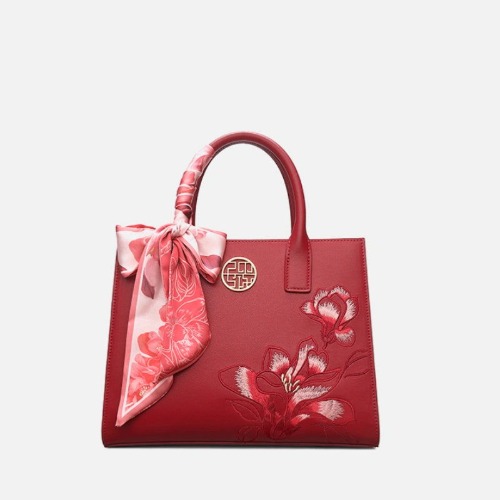 Embroidery Leather White Commuting Handbag Orchid | Red / Single Bag