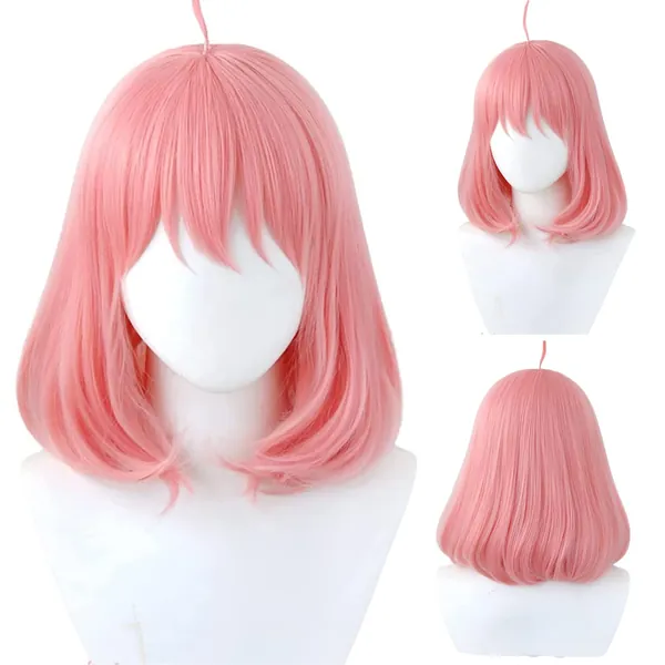 Ebingoo Pink Cosplay Wig with Bangs for Women + Wig Cap Short Straight Synthetic Costume Wig for Anime Party