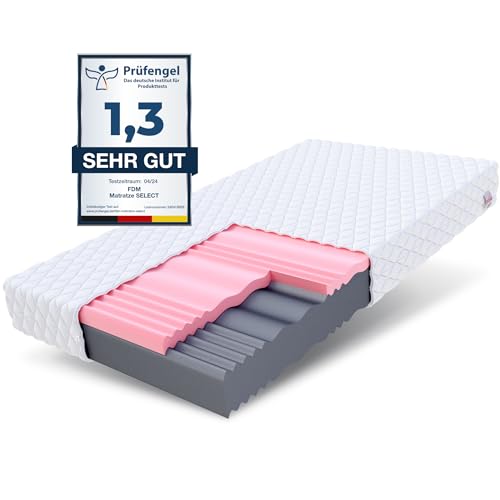 FDM Select MAX Double Matratze 180x200 cm Kaltschaum Höhe 24 cm Härtegrad H3 und H4 Visco-Schaum Öko-Tex Allergikergeeignet Jersey Bezug Waschbar - 180 x 200 cm - 24.0 Zentimeter
