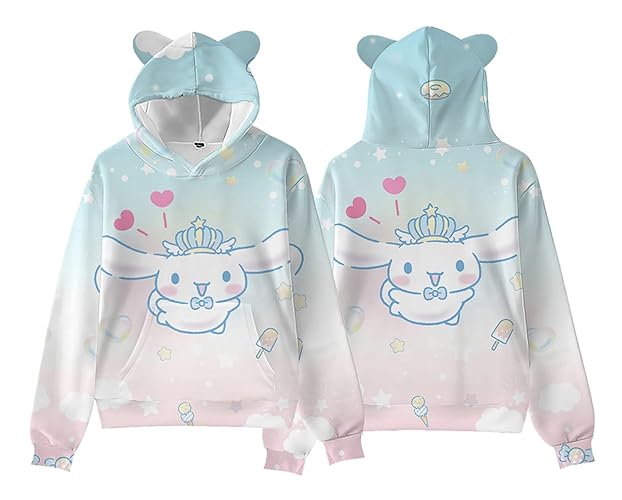 WANHONGYUE Cinnamoroll Hoodie Sweatshirt Cartoon 3D Print Long Sleeve Pullover Cute Cat Ears Hooded Sweater for Women Girls - 3XL - Farbe/9