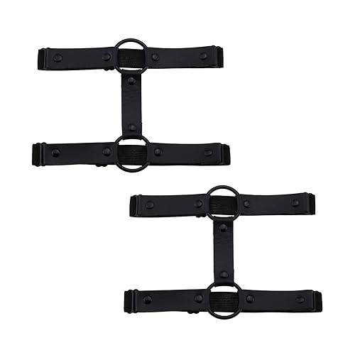 alisikee 2 verstellbare Kunstleder-Beinstrumpfbänder, 2 Reihen, elastisches Punk-Oberschenkelstrumpfband für Damenpartys - Schwarz-1