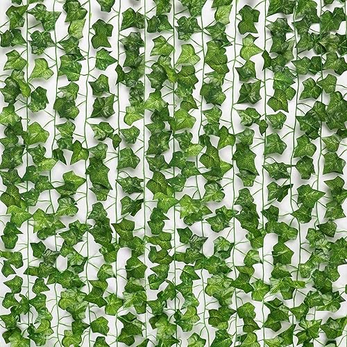 JPSOR 24pcs Fake Leaves Artificial Ivy Garland Greenery Vines for Bedroom Decor Aesthetic Silk Ivy Vines for Room Wall Home Decoration - 24pcs of vines