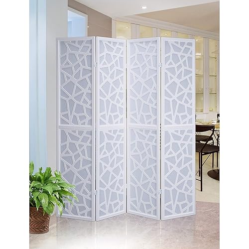 Roundhill Furniture Giyano 4 Panel Screen Room Divider, White