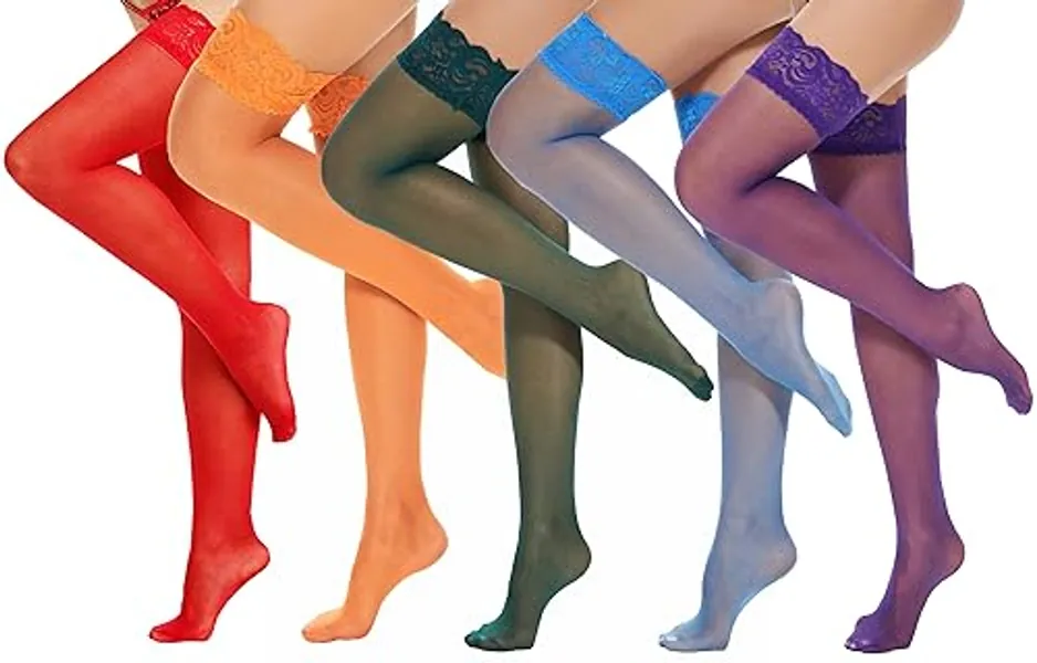 gigkik Lace Top Silicone Thigh High Stockings Sheer