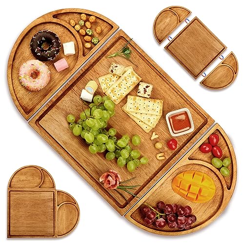 Extra Large Magnetic Charcuterie Board Cheese Board Gift Set 3 Part Square & Round & Heart Shaped Charcuterie Cheese Boards Wooden Tray Serving Board Platter for Valentine - Cherry-wood Color 01
