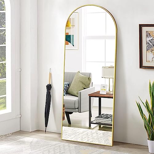 BEAUTYPEAK 65"x24" Arch Floor Mirror, Full Length Mirror Wall Mirror Hanging or Leaning Arched-Top Full Body Mirror with Stand for Bedroom, Dressing Room, Gold - 24x65 - Gold