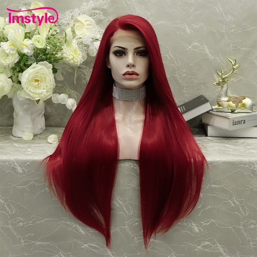 Parrucca in pizzo rosso Imstyle parrucca anteriore in pizzo sintetico per le donne parrucca lunga diritta parte libera parrucca Cosplay in fibra resistente al calore Glueless - AliExpress 200165144