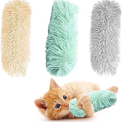3 Pack Cat Kicker Toys ,11" Long Soft Plush Cat Toys Interactive Toy, Cat Pillows Toys with Sound Paper, Catnip Toys for Kitty Chewing Training Interactive (Multi Color-1) - Multi color-1