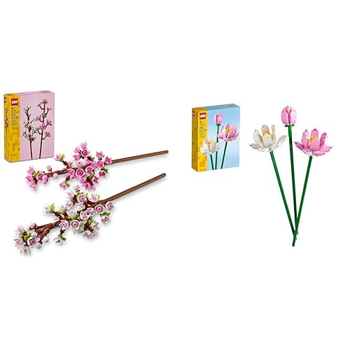 LEGO Cherry Blossoms Celebration Gift + LEGO Lotus Flowers Building Kit | Buildable Floral Displays for Creative Kids - Gift + Lotus Flowers Building Kit