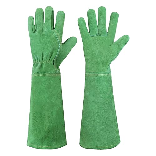 Gardening Gloves, Thorn Proof Long Gauntlet Heavy Duty Garden Gloves, Elbow Length Women Rose Pruning Gloves (Medium, Green) - Medium (Pack of 1) - Green