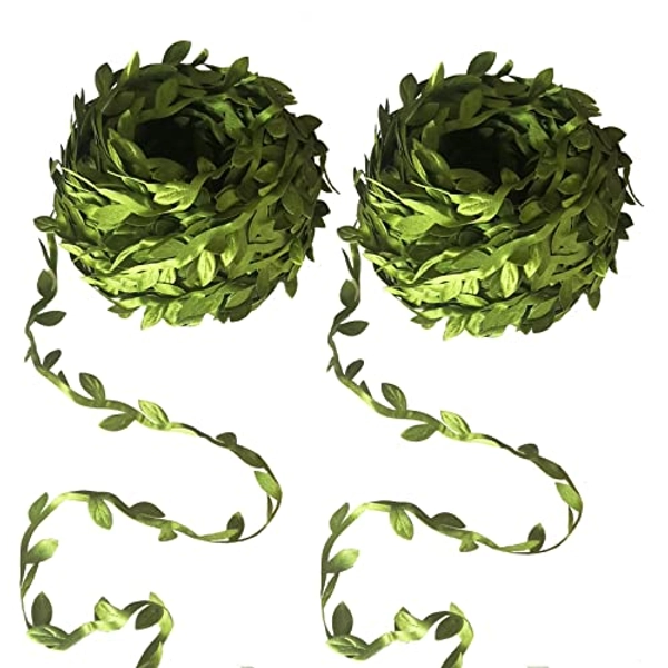 KEHAWK 2PCS 66FT Artificial Vines Fake Hanging Plants Leaves Ribbon Leaf Vine Trim Foliage Rattan DIY Wreath Foliage Green Leaves Ribbon Decorative Home Wall Garden Wedding Party Wreaths Decor