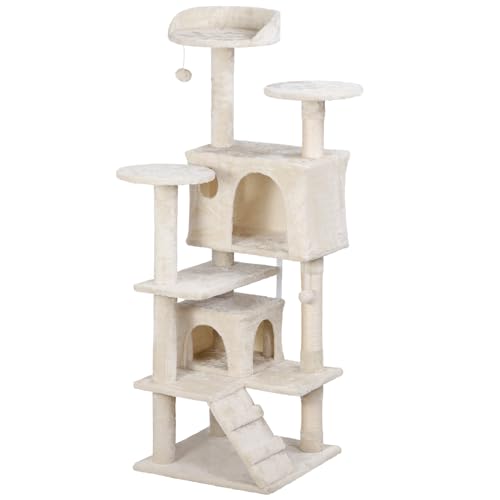 54in Cat Tree Tower for Indoor Cats Multi-Level Cat Condo Cat Bed Furniture with Scratching Post Kittens Activity Center - Beige