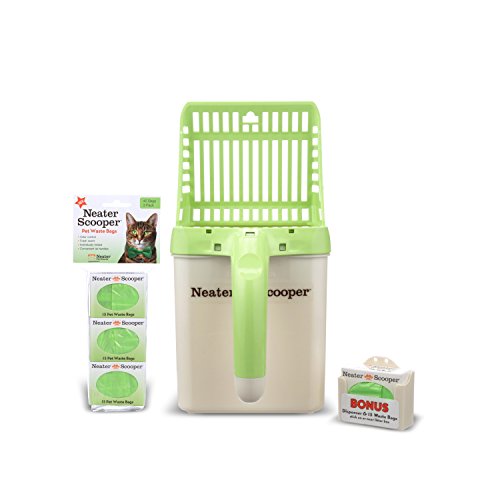 Neater Pet Brands - Neater Scooper Cat Litter Sifter - Includes 60 Refill Bags - Mess Free Cat Litter Scoop to Bag Waste Bin System with Extra Waste Bags (Green) - Green