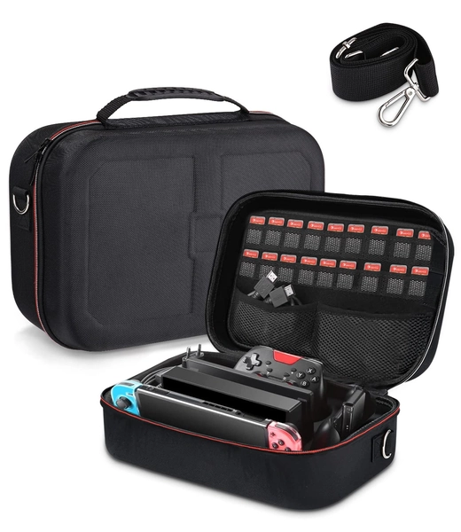 Etui compatibel met Nintendo Switch / Nintendo Switch OLED, harde draagtas voor NS Switch Console, Switch Dock, HDMI-kabel, Pro Controller en andere accessoires met 18 Game Cartridgeg