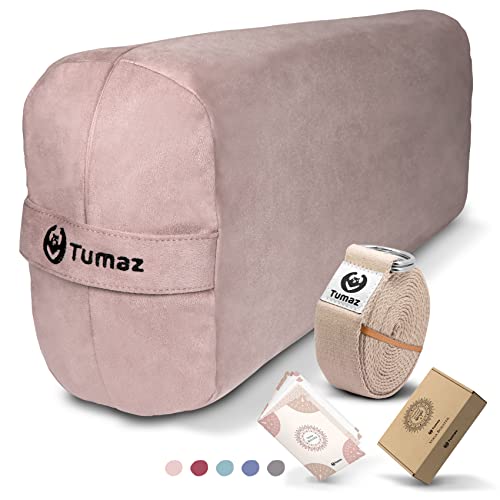 Tumaz Yoga Bolster Set - Rectangular Yoga Bolster Pillow for Restorative Yoga, Soft Meditation Pillow with Carry Handle and 8-Feet Yoga Strap, Machine Washable Cover - Avoberry - Yoga Bolster & Strap Set