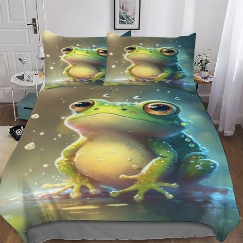 PACUM Frog Quilt Cover Super-Soft Bedding Set Polycotton Comforter Cover Comfortable & Durable Printed Duvet Cover Sets with Pillowcases for Adults Teenager Kids Double (200x200cm) - Double (200x200cm) - Frog-1