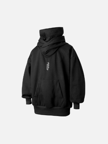 NEV Double Neckline Oversized Hoodie | Black / XL