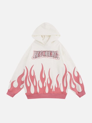 NEV Letter Flame Print Hoodie | White / L